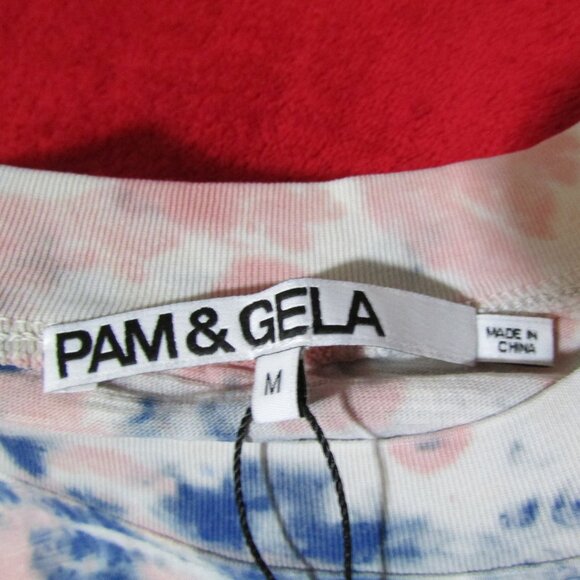 Pam & Gela Cropped Tie-Dye Slouchy Tee - Top Shirt Long Sleeve Pink and Blue - Picture 3 of 4
